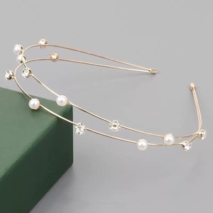 Double Layer Hairbands <b>Wedding</b> Hair <b>Accessories</b> Pearl Rhinestone Headbands Bridal Headpieces - Product Image 5