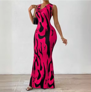 Robe décontractée longue à col en V pour femme, style frais et doux, coupe une pièce, inspiration européenne et américaine - Product Image 1