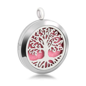 Medaglione pendente tondo semplice profumo inciso foglia d'acero di alta qualità - Product Image 4