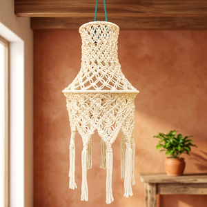 Décoration murale en macramé, style bohème géométrique avec pompons, art pour salon intérieur - Product Image 3