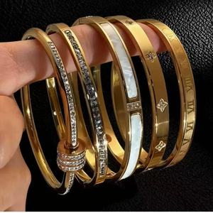 <span class=keywords><strong>Bracelet</strong></span> pour <span class=keywords><strong>femme</strong></span> en acier titane et acier inoxydable, style international, luxe léger et raffiné, mode de niche, avec zircon - Product Image 1
