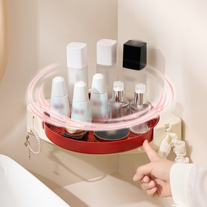 Bathroom Rotating <b>Shelf</b> <b>Rack</b> with Adhesive Hooks Wall-mounted Storage <b>Shelf</b> Basket in Washroom Kitchen - Product Image 3