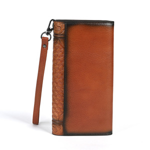 Ando Bag Vintage Floral <b>Embossed</b> Genuine Leather Long Wallet Trifold <b>Card</b> Holder with Wrist Strap - Product Image 3
