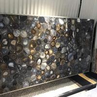 Mesa de Comedor de Cristal con Panel de Ágata Gris Multicolor, Losa de Ágata