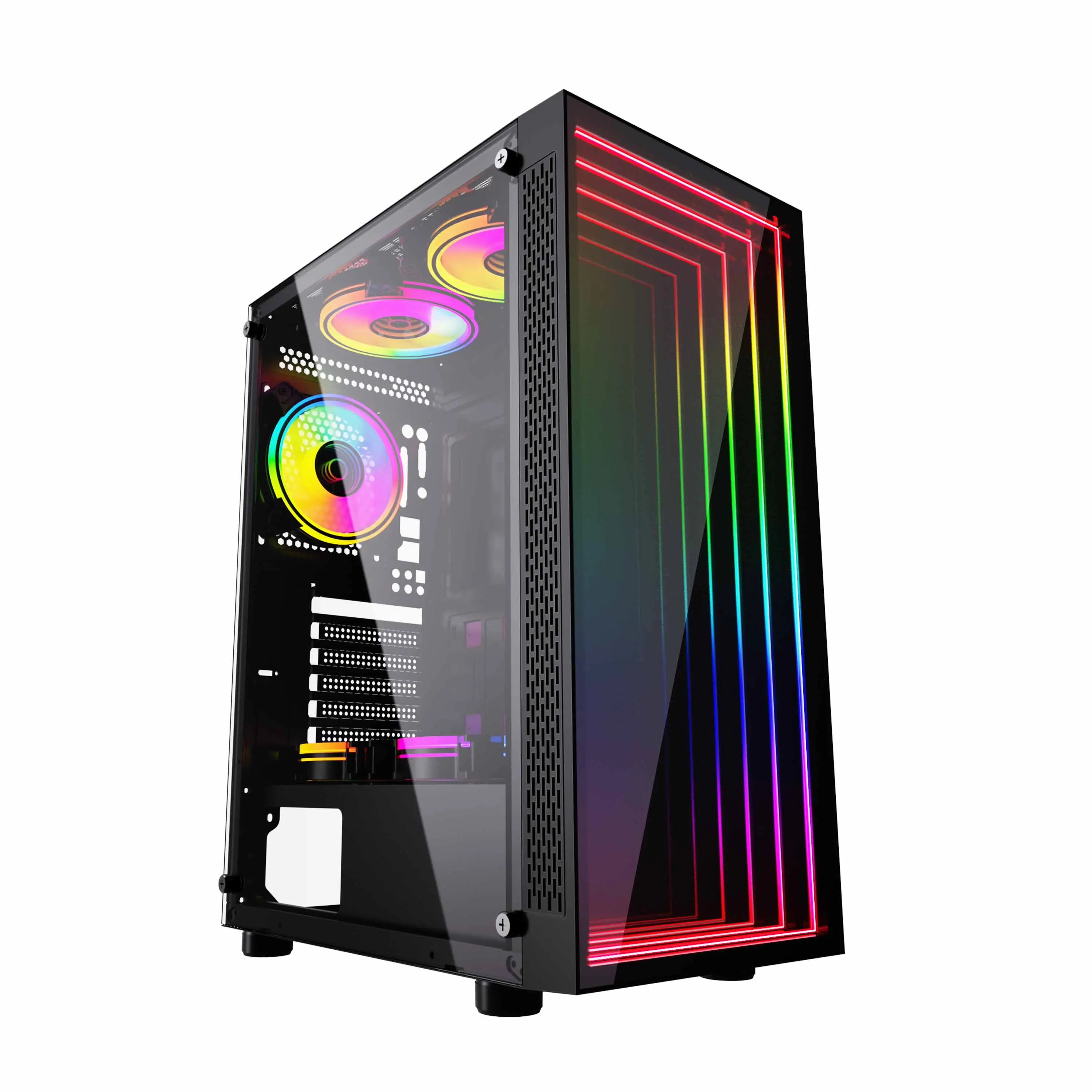 Powercase EATX Wholesale Width Chassis Pc Casing Custom Metal Mesh Pc Cabinet Computer Case With Rgb Strip Lights