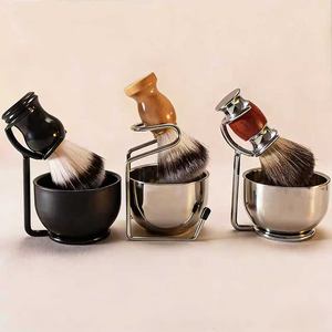 Ensemble de brosses à barbe pour homme, rasoir manuel, brosse à barbe en poils de blaireau, bol à mousse en acier inoxydable, support pour brosse à barbe, savon à raser - Product Image 4