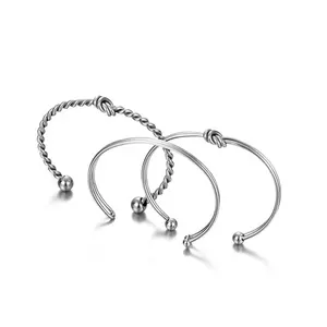 Yiwu Aceon Stainless Steel 3 Pcs Lucky Meaning Wedding Friendship Knot Together Double Layer Wire Knot Cuff Bracelet