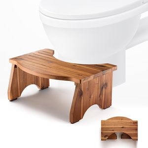 Tabouret de toilette pliable pour salle de bain en bois d'acacia, tabouret pour faire ses besoins, tabouret pour se coucher, base antidérapante, gain de place, idéal pour la salle de bain à domicile - Product Image 1