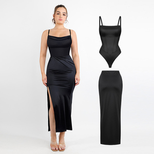 Venta al por mayor Mujeres Shaperwear Corsé incorporado Body Falda plisada Conjunto de dos piezas con <span class=keywords><strong>posavasos</strong></span> extraíbles - Product Image 1