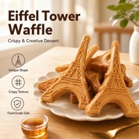 Gaufrier Commercial en Forme de Tour Eiffel 1700W avec Panneau de Commande Numérique, Antiadhésif, Réversible, Électrique, 3 Gaufres par Lot, Arrêt Automatique