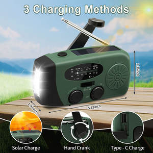 Radio d'urgence à manivelle avec lampe torche LED, radio météo portable AM/FM avec batterie 2000 mAh, radio solaire rechargeable par USB, radio d'urgence - Product Image 4