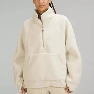 Customized Women Clothing Funnel-Neck Sherpa Jacket Men Sweatshirt Oversized Quarter Zip Pullover Teddy Fleece