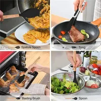 Ensemble de 15 ustensiles de cuisine antiadhésifs en silicone avec manche en bois et support