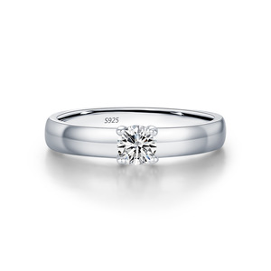 S925 <b>Silver</b> <b>Solitaire</b> <b>Ring</b> Round Brilliant Cut Diamond Prong Setting Classic Engagement Band Women's Fine Jewelry - Product Image 1