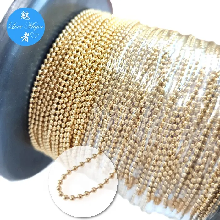 Collar de acero inoxidable chapado en oro de 18k, fabricación de cadena de bolas militares en carrete