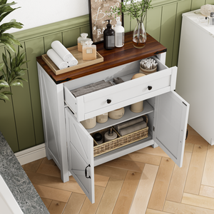 Farmhouse <b>Storage</b> Cabinet With Drawer And Doors White <b>Kitchen</b> Cabinet Walnut Top Modern Coffee Bar - Product Image 4