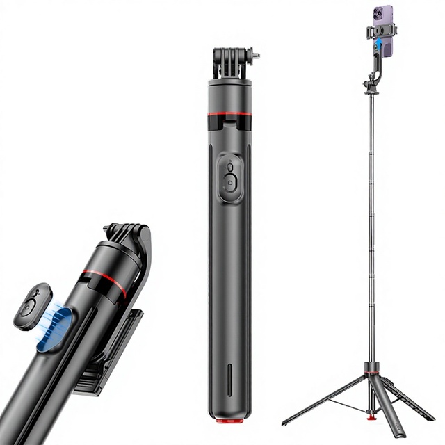 TT02 1.75m Automatic Pop-up Tripod Selfie Stick with Magnetic Remote Control for Phone/Action Camera Travel Vlog