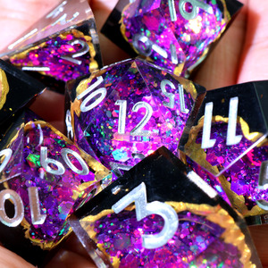 神秘的なパープルジオードレジンDNDダイスセット、ダンジョンズアンドドラゴンズボードのロールプレイングGames-G1のための職人多面体RPGダイス - Product Image 5
