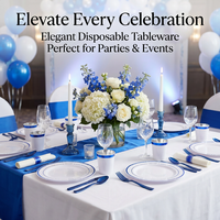 Ensemble de vaisselle en plastique bleu foncé pour fête, remise de diplôme, anniversaire, assiettes jetables transparentes avec ensemble de couverts