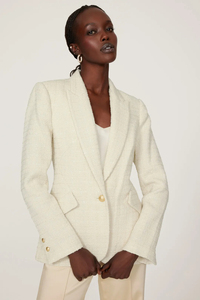 Oem Custom High-End Clothing Manufacture Notched Lapel Long Sleeves <strong>White</strong> <strong>Tweed</strong> Ladies Classic Tailored Blazer Women's <strong>Jacket</strong> - Product Image 3