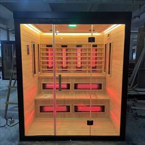 Sauna de esquina eléctrica moderna para interiores, Spa, baja intensidad, cerámica infrarroja para 2-3 personas, diseño de cicuta canadiense de madera maciza - Product Image 2