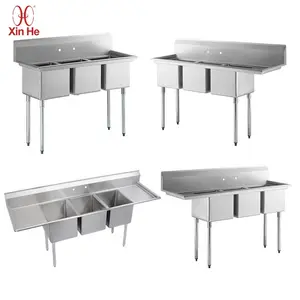 Customizable Hot Sale Industrial Utility Stainless Steel Restaurant 3 Components Sink Stand Adjustable 3 Compartment Sink