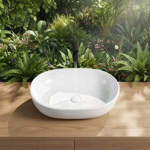 Lavabo Ovale <span class=keywords><strong>da</strong></span> <span class=keywords><strong>Appoggio</strong></span> dal Design Semplice Personalizzato, <span class=keywords><strong>Lavandino</strong></span> Bianco Liscio in Ceramica, Sanitari <span class=keywords><strong>da</strong></span> <span class=keywords><strong>Bagno</strong></span> - Product Image 5