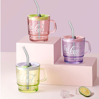Top vendeur clair verre carré verres à café glacé tasse à thé avec gobelet à eau verres à manger couvercle poignée en paille