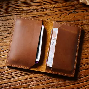 Wholesale Full Grain Leather For ID Or Credit Cards Nature Crazy Horse Cardholder Real Genuine Cowhide Certificate Card Holder