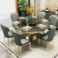 Ensemble de table et chaises de salle à manger moderne pour 6 personnes, en acier inoxydable et marbre, table de luxe