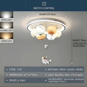 Lampada da <span class=keywords><strong>Soffitto</strong></span> LED Moderna a Tema Pianeti e Cartoni Animati per Cameretta Bambini, con Mongolfiera e Piccolo Astronauta - Product Image 6