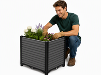 Jardinière rectangulaire en plastique PP imitation rotin, texture tressée marron, légère, moulée par injection, pour intérieur