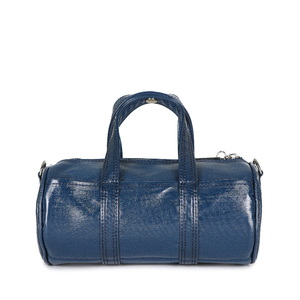 Mini sac fourre-tout rond bleu marine scintillant fabriqué en Corée avec fermeture à bouton-pression, poignée et bandoulière amovible pour un transport facile - Product Image 3