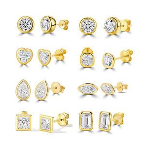 Starsfine Diamant Stud <b>Earring</b> Classic Style Fine jewelry Single Diamante Pendiente 14K Gold Lab Grown Diamond Bezel <b>Earrings</b> - Product Image 6