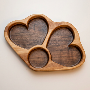 Plateau de service en bois éco-responsable fait main, design moderne, plateau compartimenté, plat à collation poli, plateau à fruits, trois sections - Product Image 1