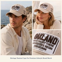 Casquette de baseball beige OEM ODM avec broderie ancre marine OAKLAND, style Dad Hat, 6 panneaux, en coton, faible MOQ, BSCI, Barudan, DDP, expédition rapide