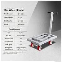 Carretilla de Plataforma de Acero de Alta Resistencia con Capacidad para 250 kg, Carro de Mano Plegable de 4 Ruedas con Ruedas Rojas de 4 Pulgadas para Mudanzas en Almacenes