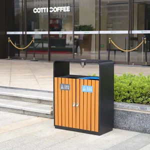 Street Metal Ashtray Rubbish Bin Wooden Recycled And 3 Compartment Trash Can Outdoor Waste Sorting Bin