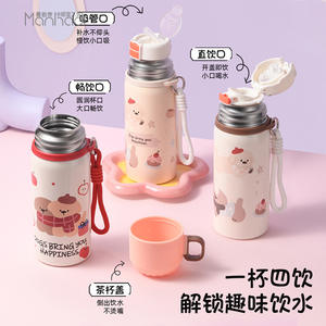 Thermos en acier inoxydable pour enfants Manhadi, 500 ml, couvercle à ouverture rapide avec paille, design de dessin animé pour l'école - Product Image 4