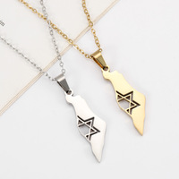Collier pendentif unisexe en acier inoxydable avec chaîne à maillons, carte de la Palestine et d'Israël, tendance sportive, personnalité