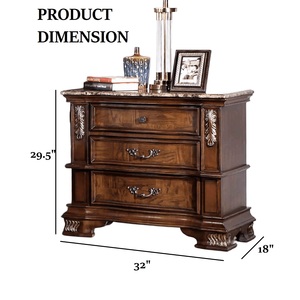 Traditional Style Nightstand Marble Top Dovetail <b>Drawers</b> Ball Bearing Glide Brown Cherry Finish Bedroom Furniture - Product Image 4