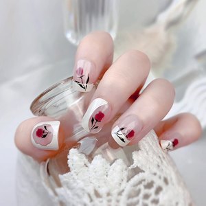 Venta al por mayor de <span class=keywords><strong>uñas</strong></span> artificiales de acrílico de alta calidad borde blanco rosa roja <span class=keywords><strong>diseño</strong></span> suave elegante con pegamento que lleva placa de <span class=keywords><strong>uñas</strong></span> - Product Image 3