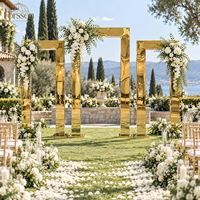 Arche de mariage carrée dorée effet miroir, support géométrique en métal pour cérémonie, allée, scène, événement, fête, décoration
