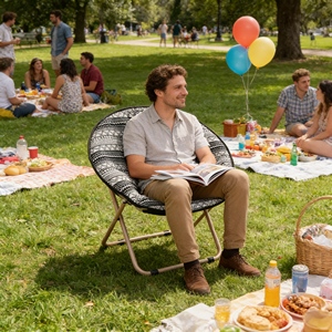 Sturdy Frame Linen Camping Moon <strong>Chair</strong> Weight Capacity for Safe and Secure Outdoor Sitting - Product Image 2