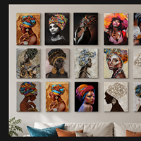 Tableau mural Portrait Femme Africaine – Impressions sur toile colorées avec foulard pour la maison, la galerie, la chambre d'hôtel, le bureau et les murs décoratifs