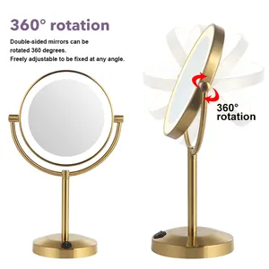 Miroir de maquillage circulaire à double face grossissant pour hôtel 3X/5X/7X/10X Miroir de maquillage à lumière LED de 8 pouces