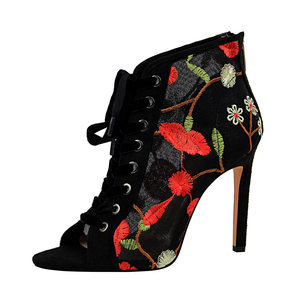 189-3Europe và Hoa Kỳ sexy mỏng gót cao gót lưới hollow ren hoa thêu chủ đề với dép miệng cá sandal - Product Image 5