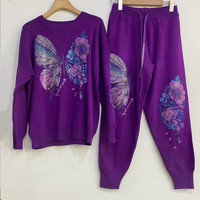 Ensemble pantalon deux pièces personnalisé en strass 2026 pour femme, pull tricoté grande taille, survêtement deux pièces pour femme