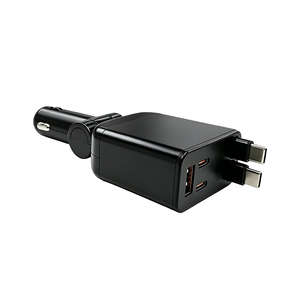 Retractable Car Charger 18W Fast Charging 4 in 1 <b>USB</b> <b>C</b> <b>Adapter</b> with LED Digital Display Dual Cables for Phone Wholesale - Product Image 1