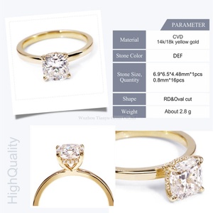 Tianyu Gems Lab Anillo de diamante creado Mujeres Joyería personalizada Cojín de oro amarillo Corte CVD Lab Grown Diamond Compromiso Anillos de boda - Product Image 3